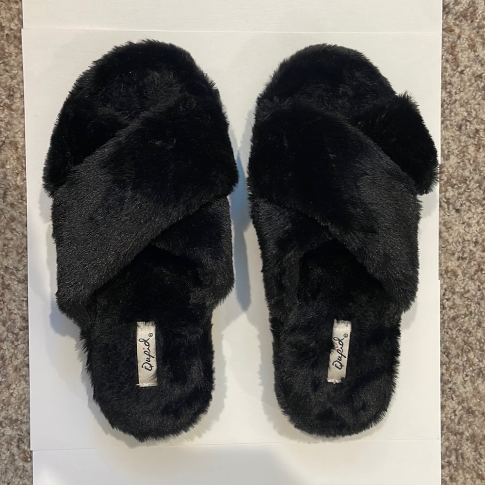 Black slippers, never worn